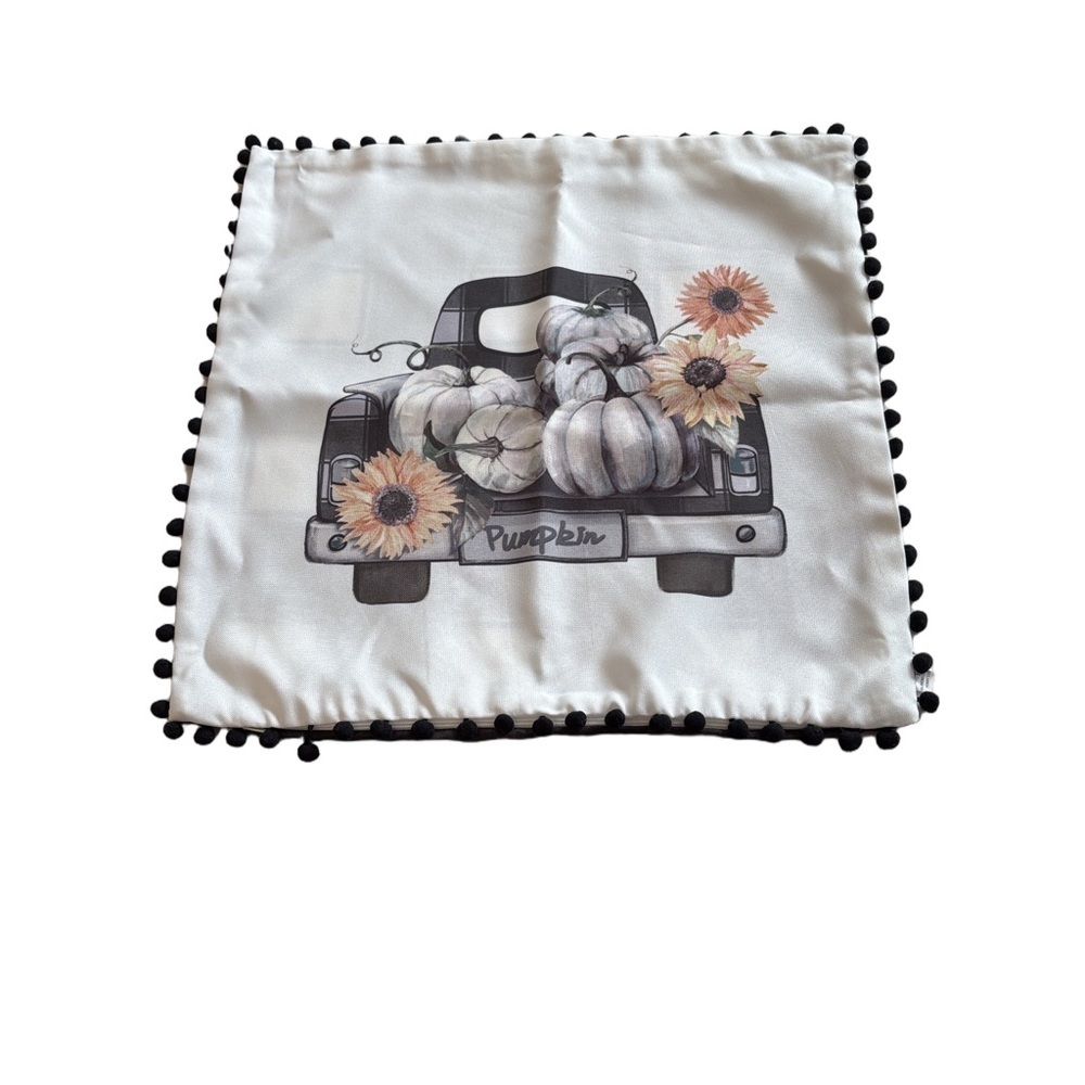 Autumn fall themed throw pillow cover. Hobby Lobby farm truck pumpkins sunflower